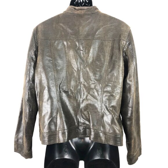 i.e Women's Size XL 100% Leather Jacket Brown Alligator Sporty Full Zip - Picture 2 of 10